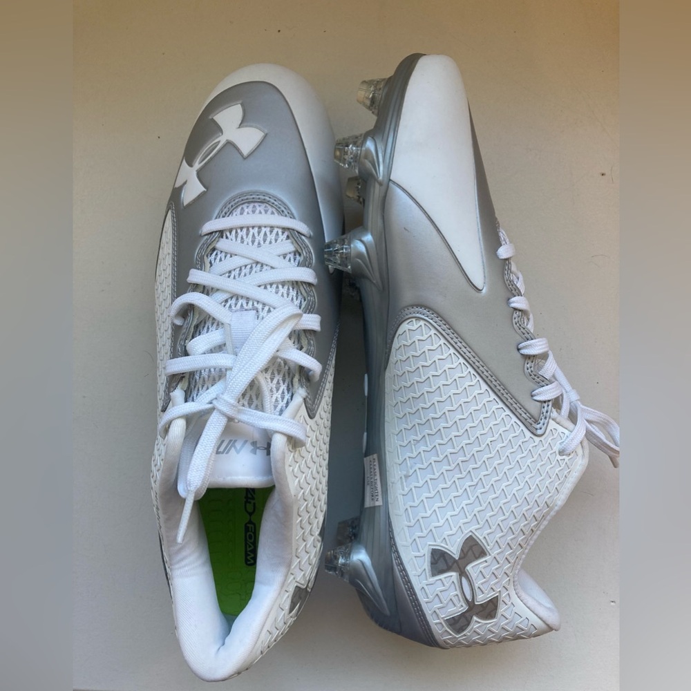 Under Armour Silver and White Cleats